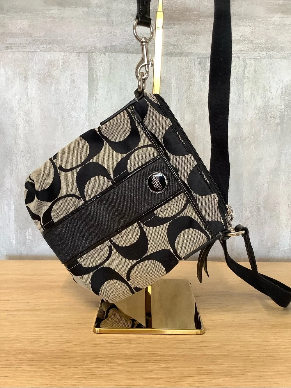 Coach Black and Tan Signature Canvas Crossbody